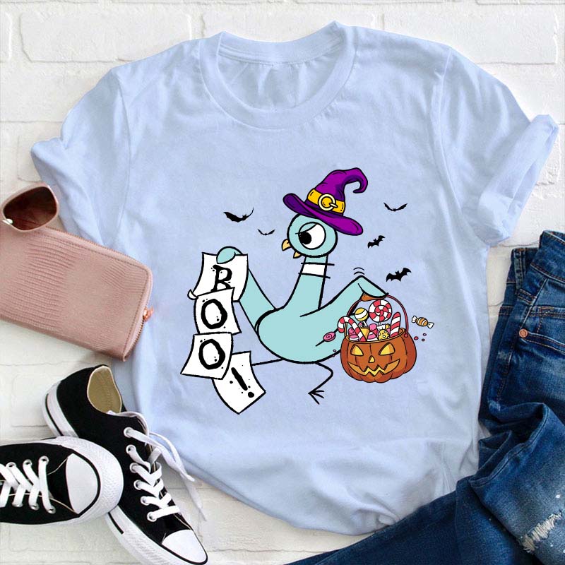 Halloween Boo Piegon Teacher T-Shirt