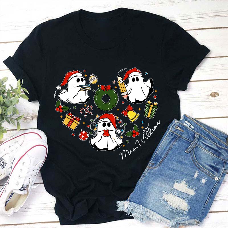 Personalized Celebrating Christmas Ghosts Teacher T-Shirt