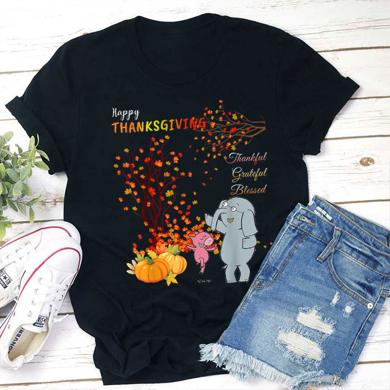 Happy Thanksgiving Thankful Grateful Blessed Teacher T-Shirt