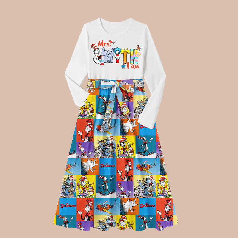 Personalized Name I Am Teacher Long-Sleeved One Piece Dress