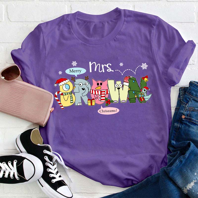 Personalized Name Merry Chrisrams Teacher T-Shirt