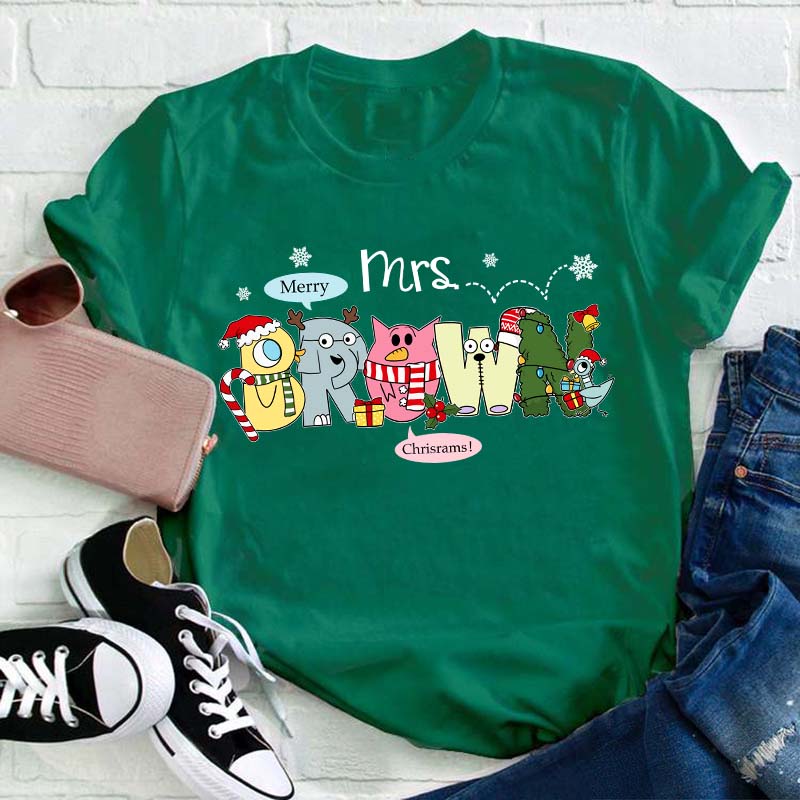 Personalized Name Merry Chrisrams Teacher T-Shirt