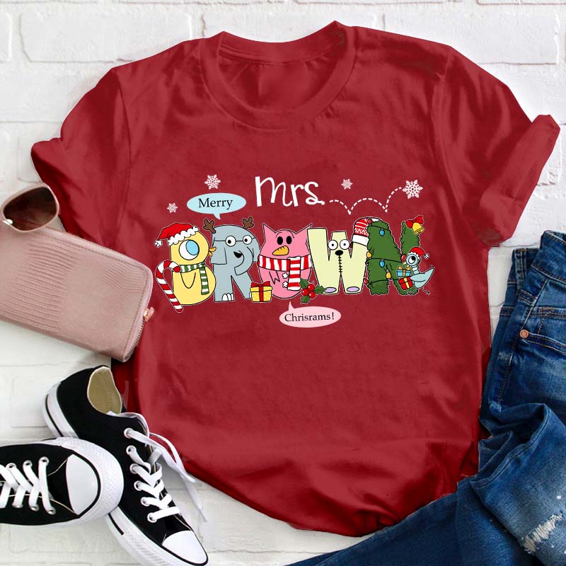 Personalized Name Merry Chrisrams Teacher T-Shirt