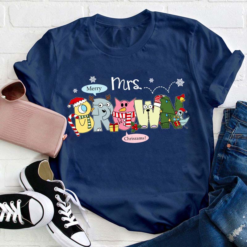 Personalized Name Merry Chrisrams Teacher T-Shirt