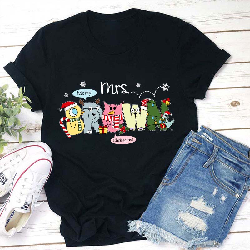 Personalized Name Merry Chrisrams Teacher T-Shirt