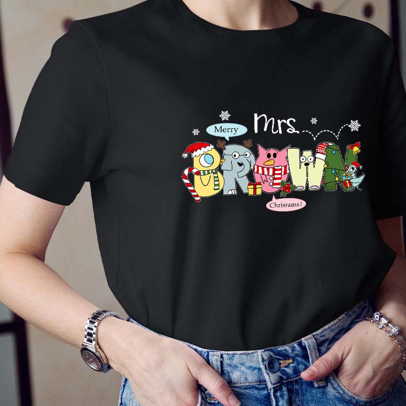 Personalized Name Merry Chrisrams Teacher T-Shirt