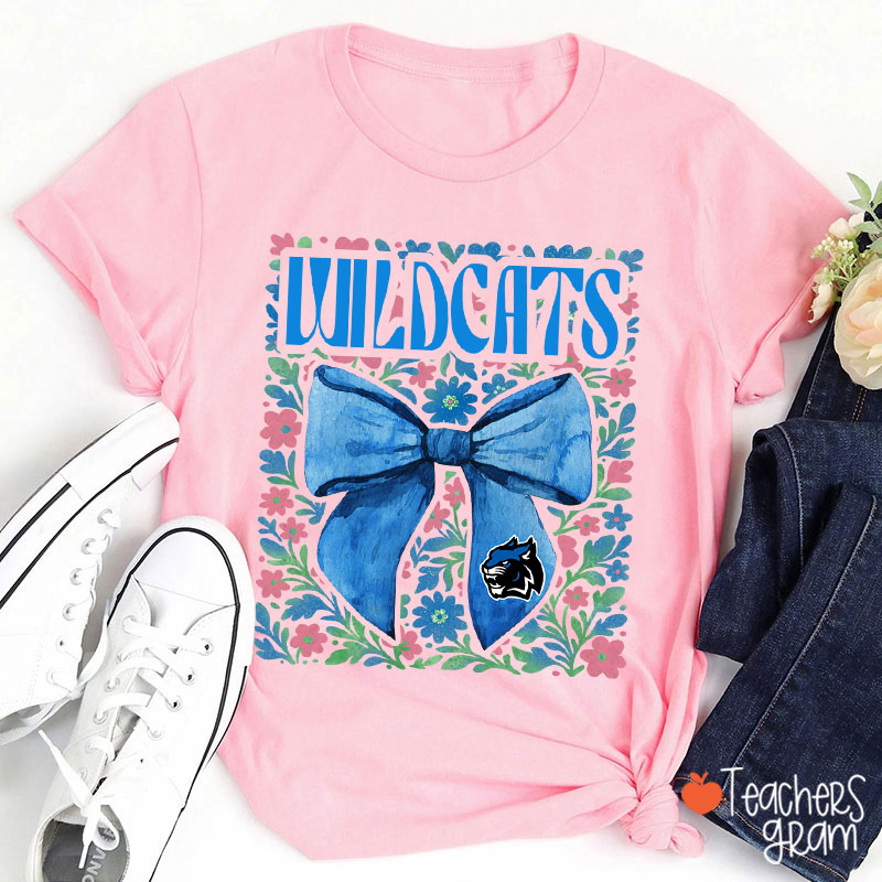 Personalized Mascot Floral Bow School Spirit Teacher T-Shirt