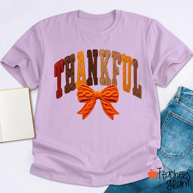 Faux Yarn Preppy Thankful Teacher T-Shirt