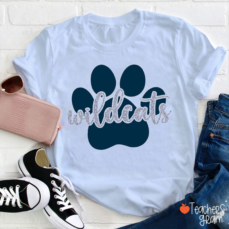 Personalized Mascot And Paw Imitation Glitter Teacher T-Shirt