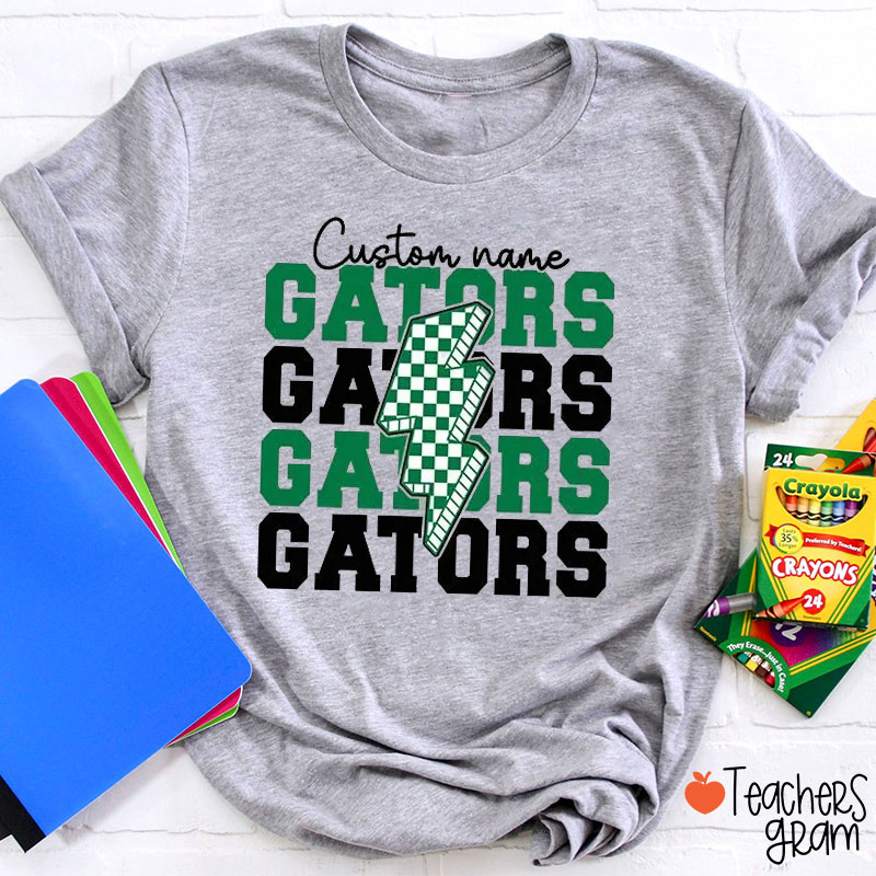 Personalized Mascot Checkered Lightning Teacher T-Shirt