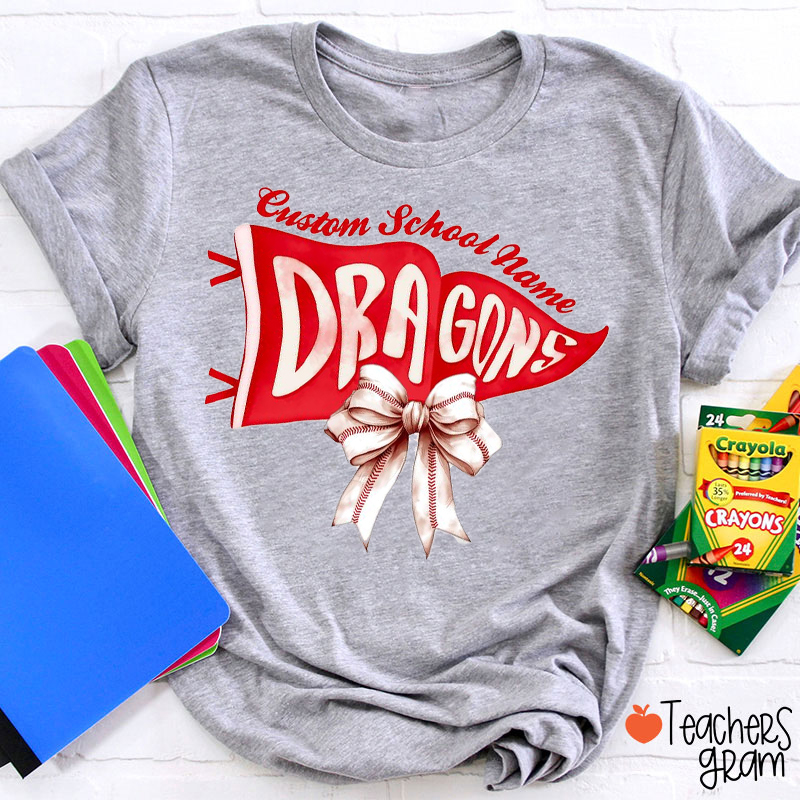 Personalized Mascot And School Name Pennant Sport Bow Teacher T-Shirt