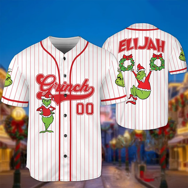 Personalized Name And Number Green Guy Stealing Christmas Teacher Baseball Jersey
