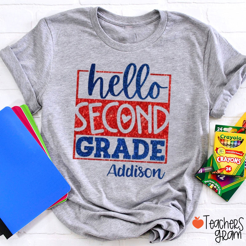 Personalized Grade Glitter Hello Bruh Teacher T-Shirt