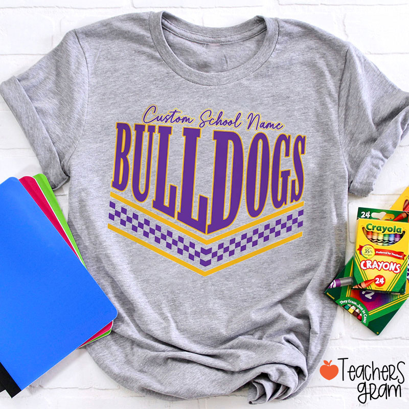 Personalized Mascot And School Name Checkered Game Day Teacher T-Shirt