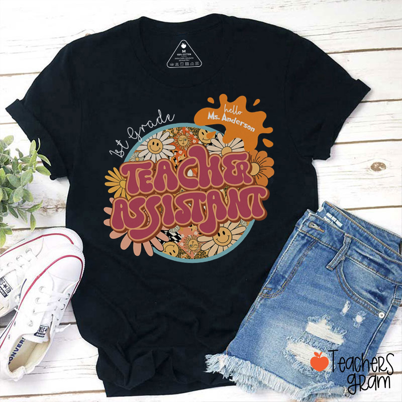 Personalized Text Retro Circle Flowers Teacher T-Shirt