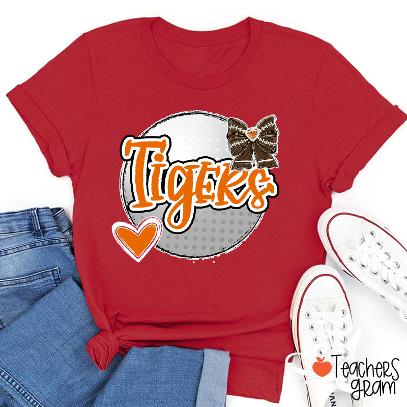 Personalized Mascot And Sport Love Heart Bow School Spirit Teacher T-Shirt