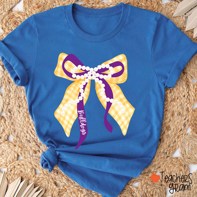 Personalized Mascot Pearl Bow Teacher T-Shirt