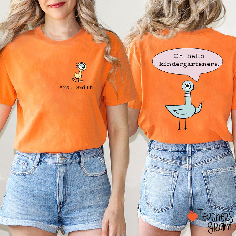 Personalized Name And Grade Hello Teacher Two Sided T-Shirt