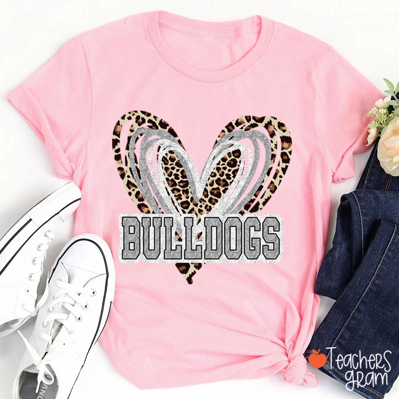 Personalized Mascot Love Heart Leopard Teacher T-Shirt