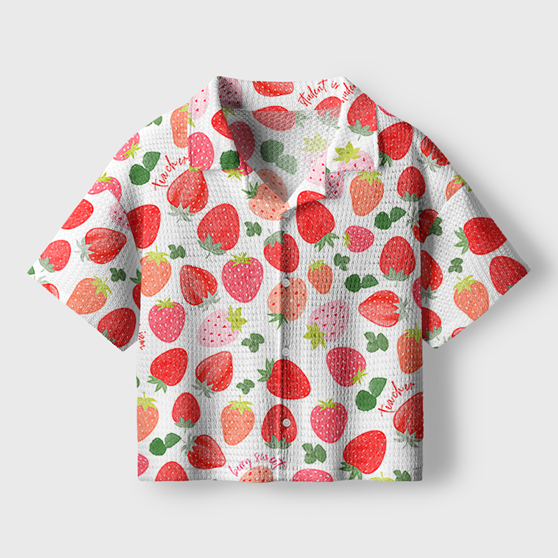 Strawberry Teacher Crochet Crop Camp Shirt