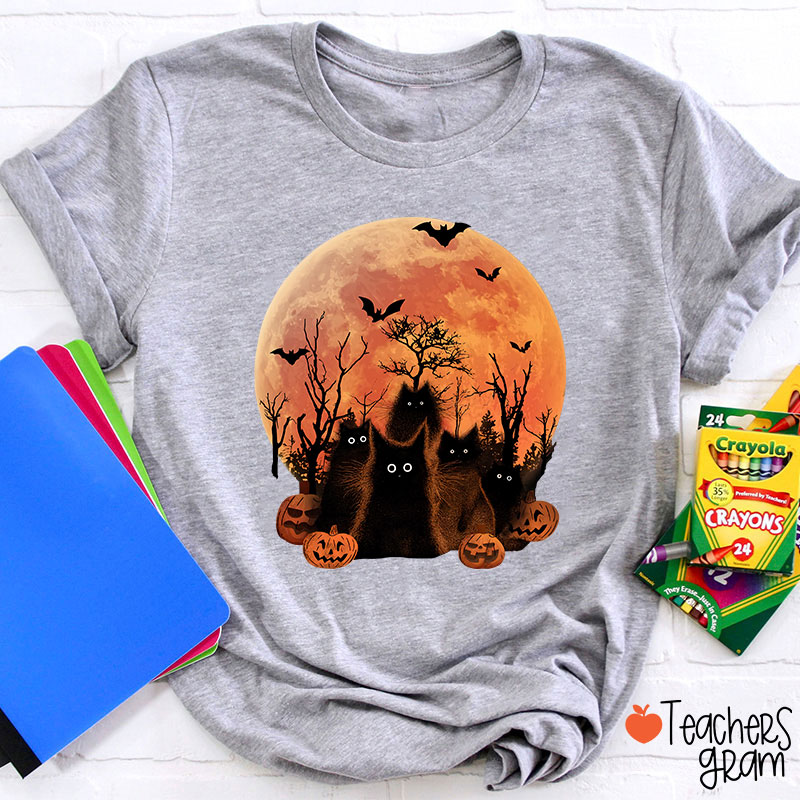 Black Cat Halloween Teacher T-Shirt