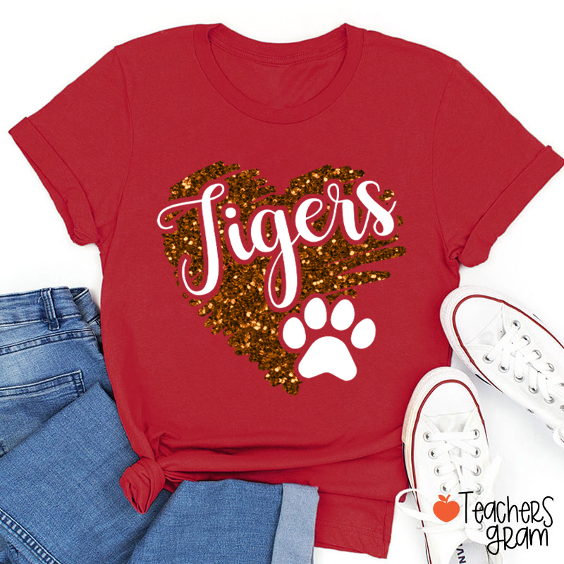 Personalized Mascot Glitter Heart Teacher T-Shirt