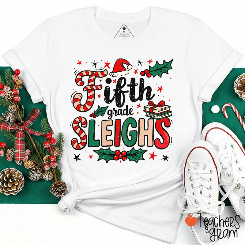 Personalized Grade Christmas Holly Jolly Teacher T-Shirt