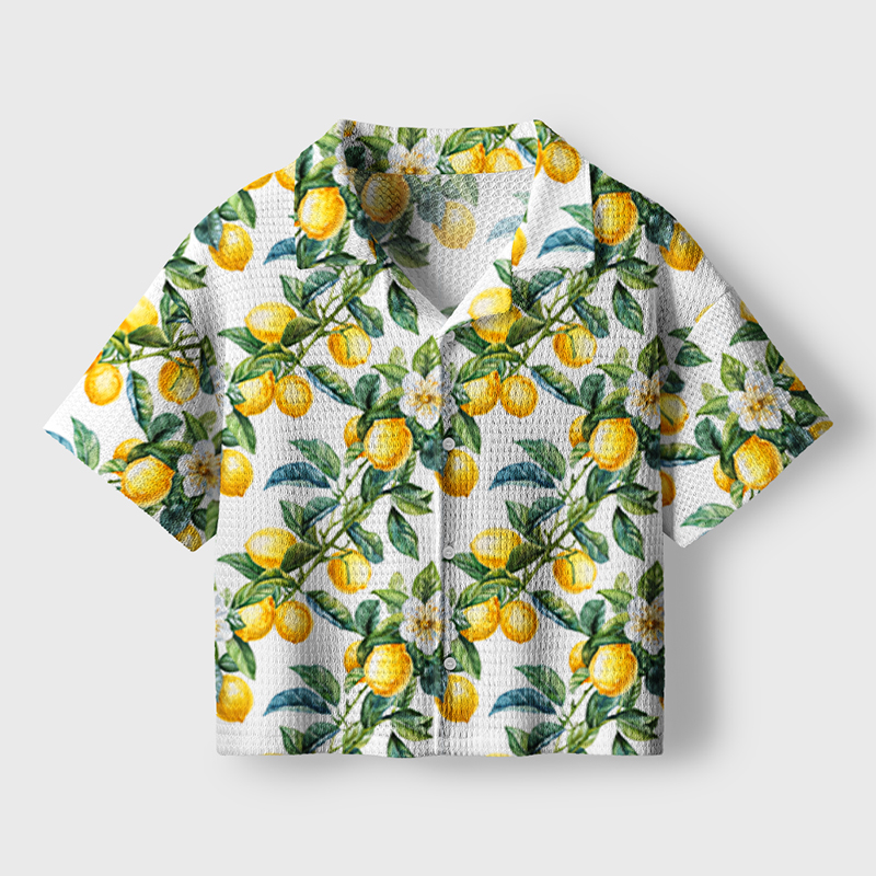 Lemon Summer Teacher Crochet Crop Camp Shirt