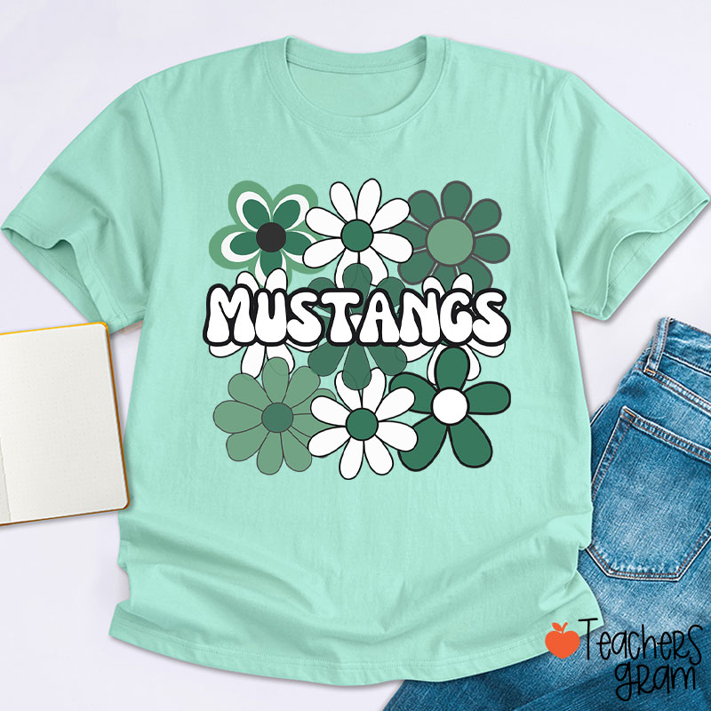 Personalized Mascot Flowers School Spirit Teacher T-Shirt