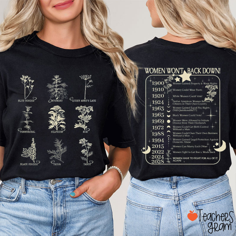 Women Won't Back Down Teacher Two Sided T-Shirt