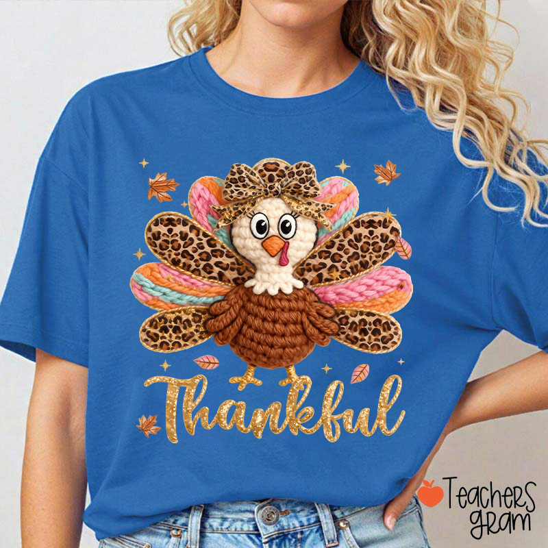 Faux Yarn One Thankful Turkey Teacher T-Shirt