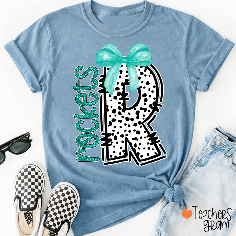 Personalized Mascot Coquette Bow Polka Dot Teacher T-Shirt