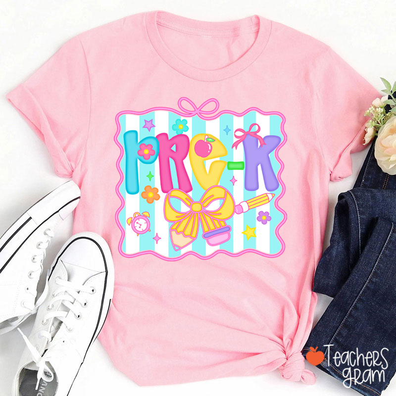 Personalized Grade Bow Tie Board Teacher T-Shirt