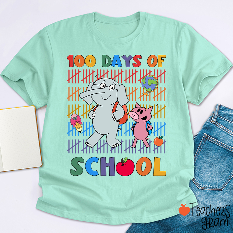 100 Days Of School Elephant Teacher T-Shirt