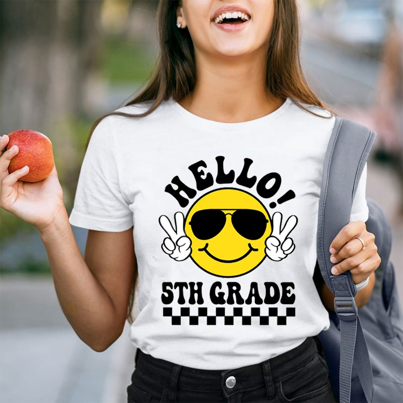 Personalized Grade Sunglasses Smiley Face Teacher T-Shirt