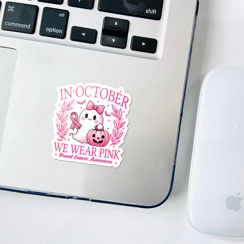 In October We Wear Pink Cute Ghost Stickers