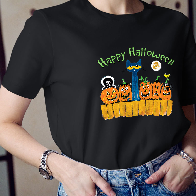 Happy Halloween Cat Moon Pmpkins  T-Shirt