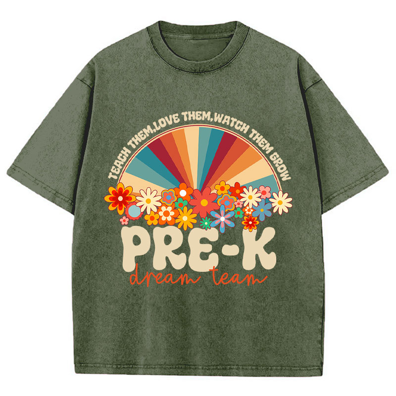 Personalized Teach Love Watch Them Grow Teacher Washed T-Shirt