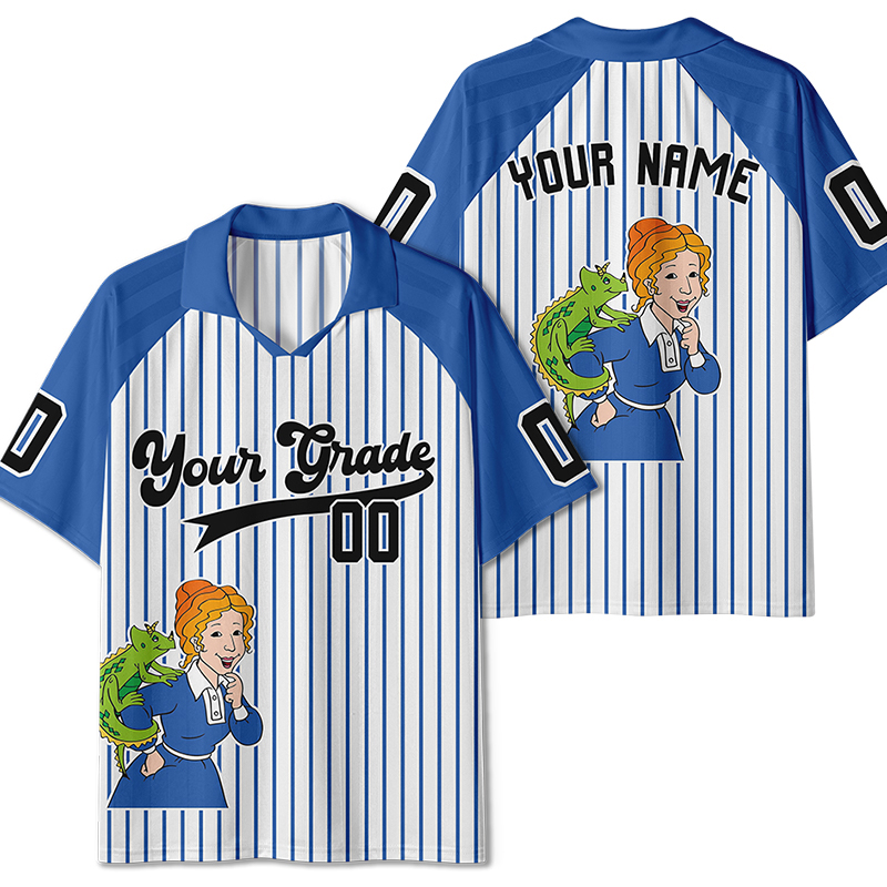 Personalized Grade And Number Cartoon Character Teacher Collar Jersey