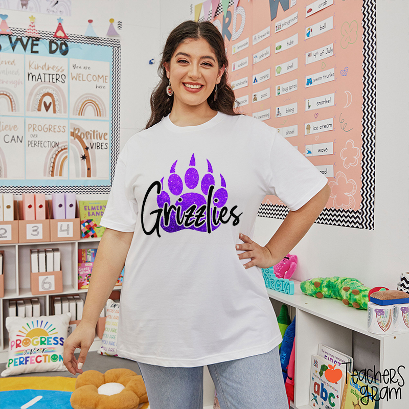 Personalized Mascot And Paw Gradient Glitter Teacher T-Shirt