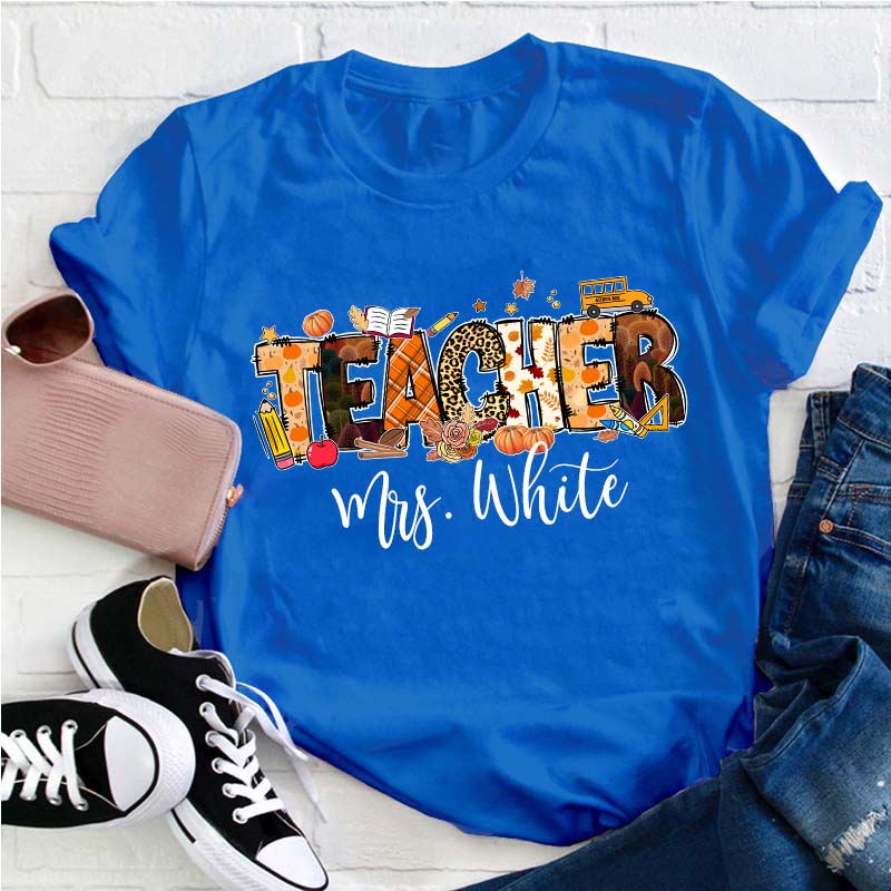 Personalized Name Autumn Crew Teacher T-Shirt