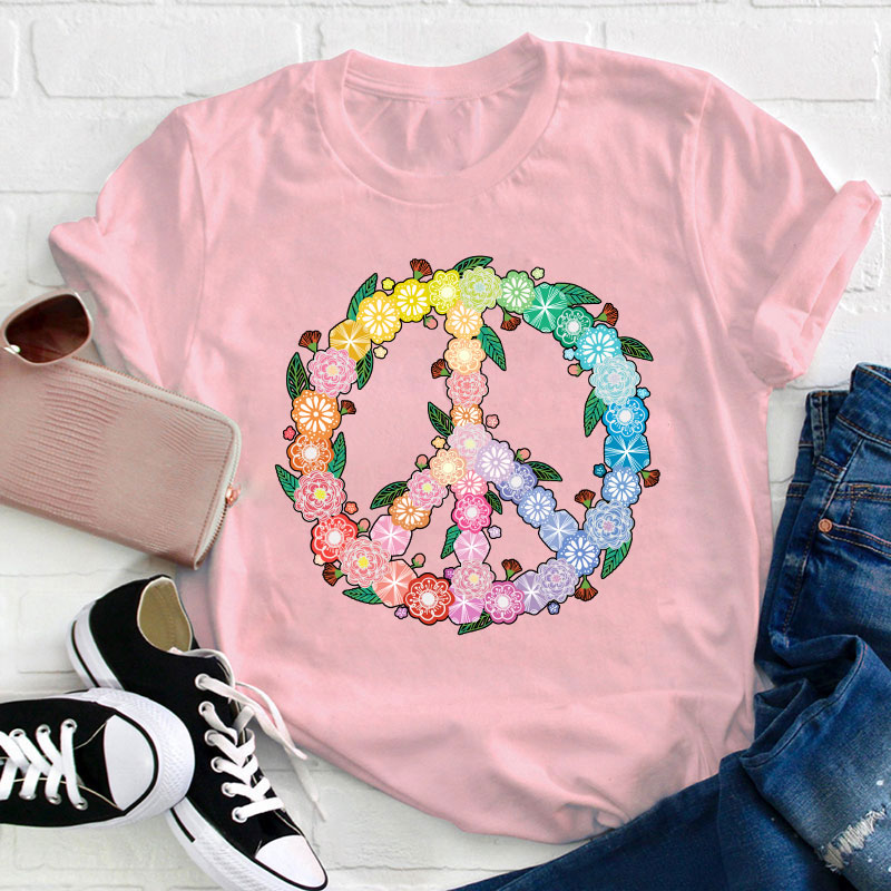 Peace Love Flower Teacher T-Shirt