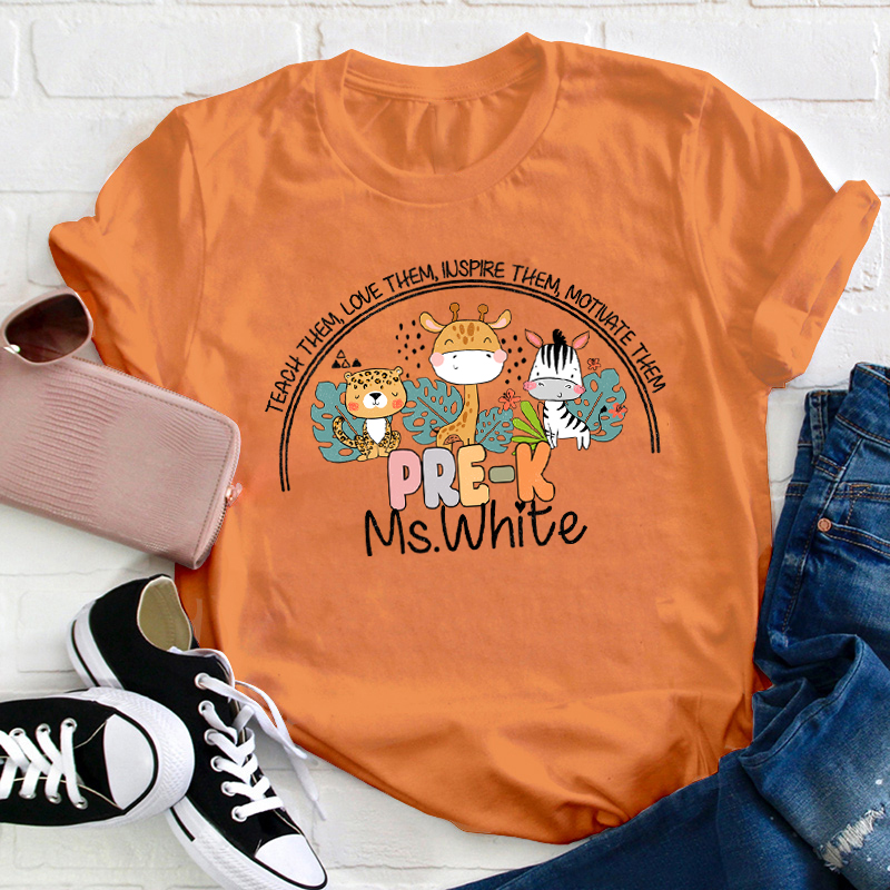 Personalized Name And Grade Cute Animals Teacher T-Shirt