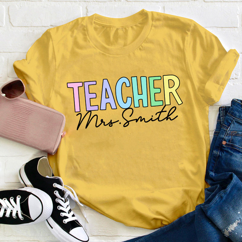 Personalized Name Gradient Color Teacher T-Shirt