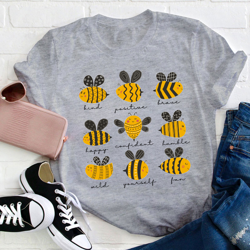 Bee Kind Positive Brave Happy Confident Humble Teacher T-Shirt