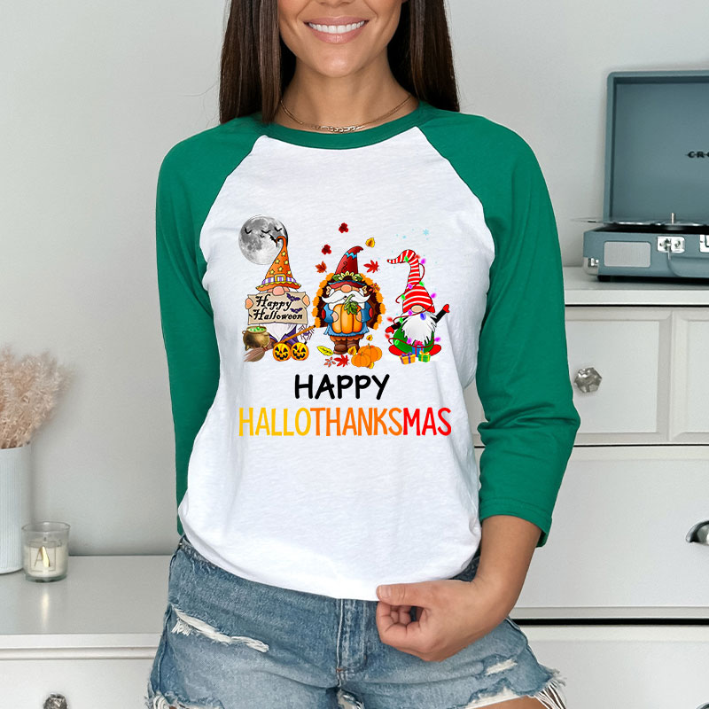 Happy Hallothanksmas Teacher Raglan Long Sleeve T-Shirt
