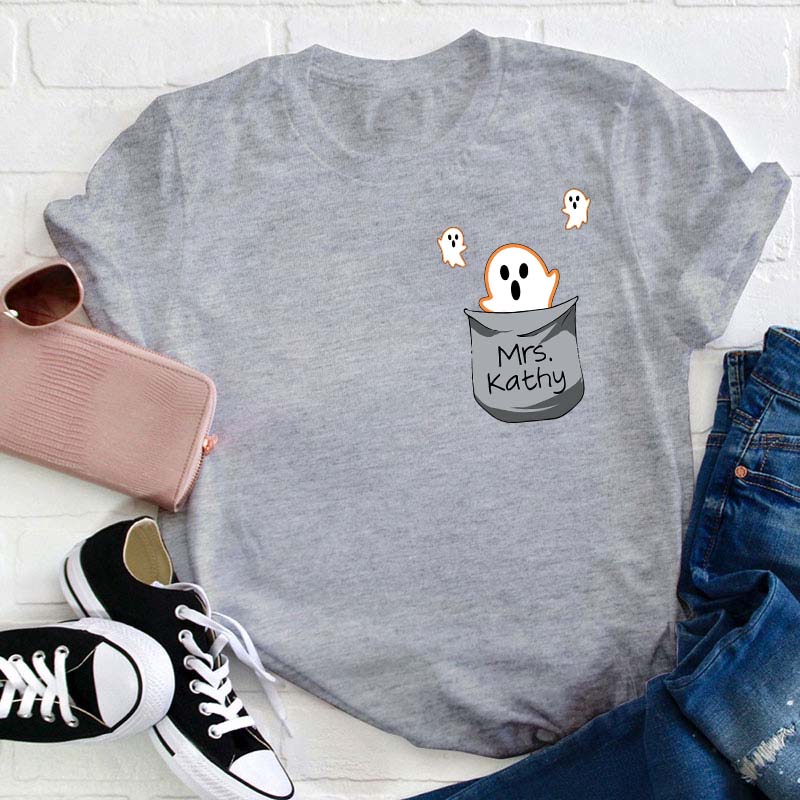 Personalized Halloween Floating Ghost Fake Pocket T-Shirt