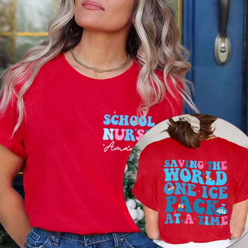 Personalized Saving The World One Ice Pack At A Time Teacher Two Sided T-Shirt