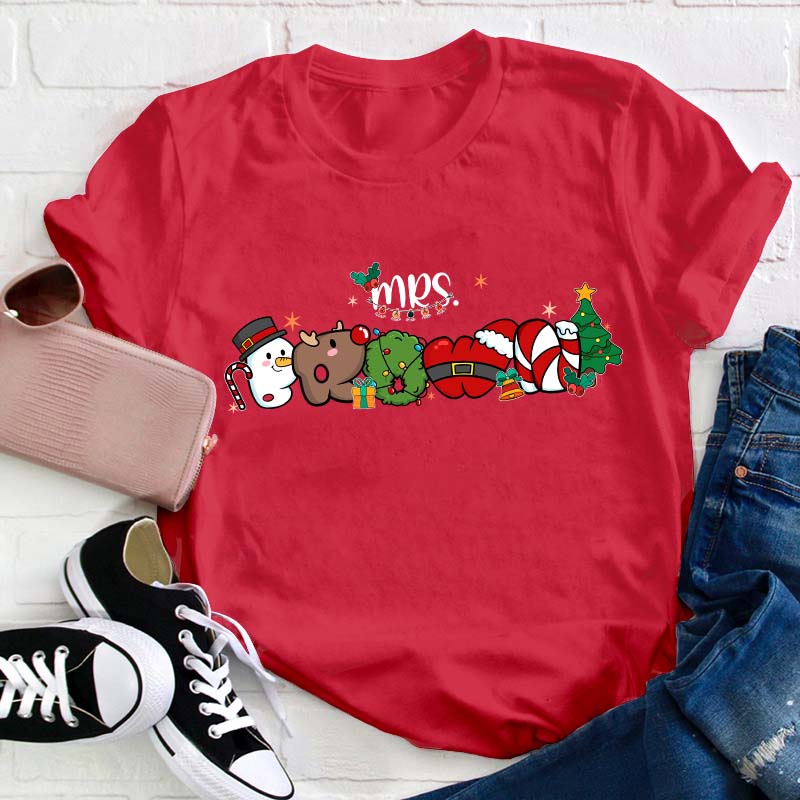 Personalized Name Merry Christmas Teacher T-Shirt