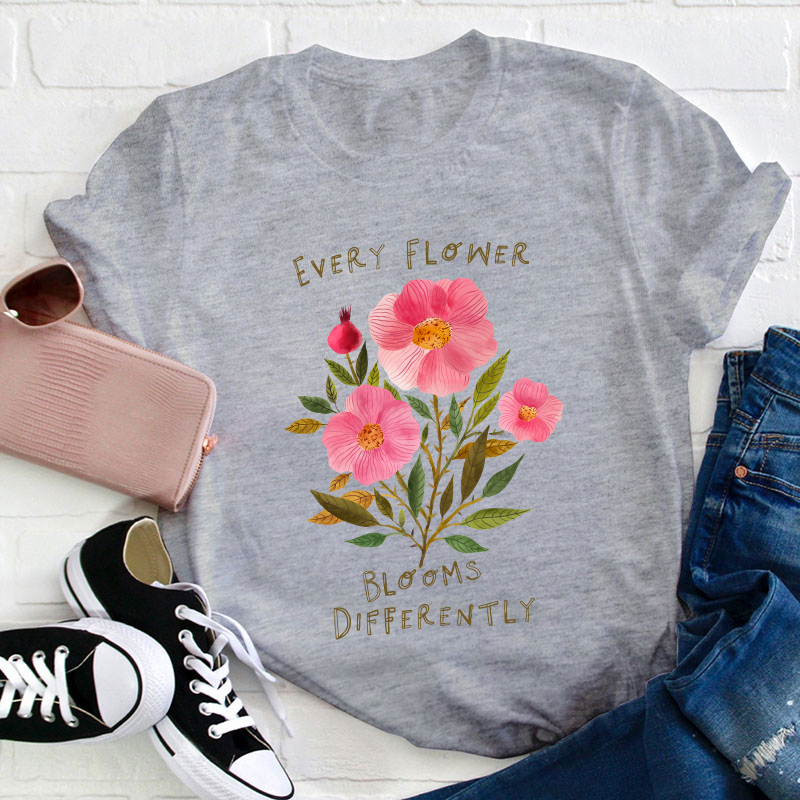 Every Flower Blooms Differently Neurodiversity Teacher T-Shirt